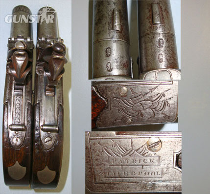 Patrick, Liverpool 50 Bore Pair Of Flintlock Pocket Pistols With Screw Off Barrels & Folding Trigge .50 Cal Muzzleloader Muzzleloader