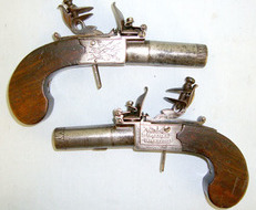 Patrick, Liverpool 50 Bore Pair Of Flintlock Pocket Pistols With Screw Off Barrels & Folding Trigge .50 Cal Muzzleloader Muzzleloader