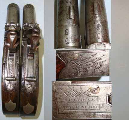  Patrick, Liverpool 50 Bore Pair Of Flintlock Pocket Pistols With Screw Off Barrels & Folding Trigge .50 Cal Muzzleloader Muzzleloader