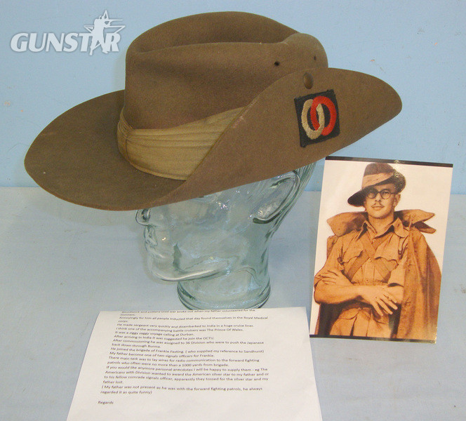 WW2 1942 British Officer’s WD Tropical Slouch Hat By Moores London With Divisional/ Formation Patches, Pagri Headband & Provenance To Captain Edwin Eastwood Rayner Signals Officer 36th Division Army Of Burma Antique & Militaria in 