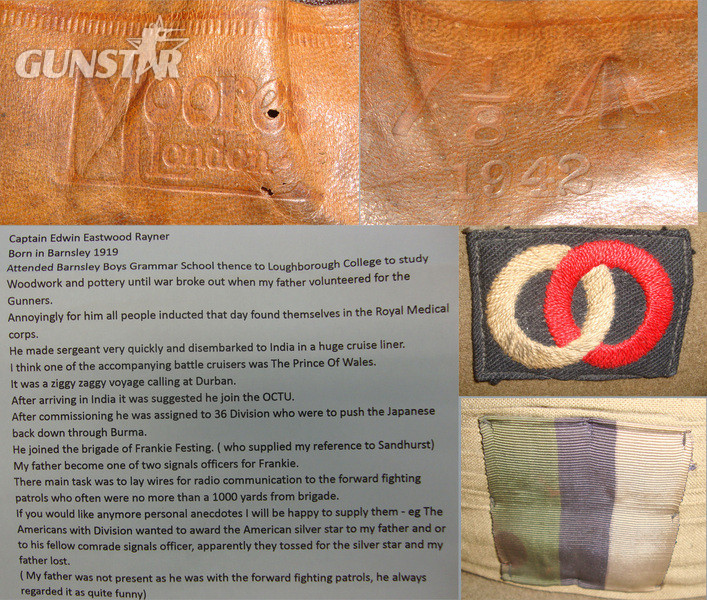 WW2 1942 British Officer’s WD Tropical Slouch Hat By Moores London With Divisional/ Formation Patches, Pagri Headband & Provenance To Captain Edwin Eastwood Rayner Signals Officer 36th Division Army Of Burma Antique & Militaria