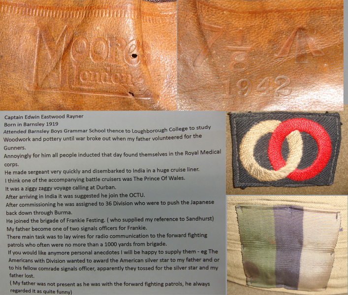 WW2 1942 British Officer’s WD Tropical Slouch Hat By Moores London With Divisional/ Formation Patches, Pagri Headband & Provenance To Captain Edwin Eastwood Rayner Signals Officer 36th Division Army Of Burma Antique & Militaria