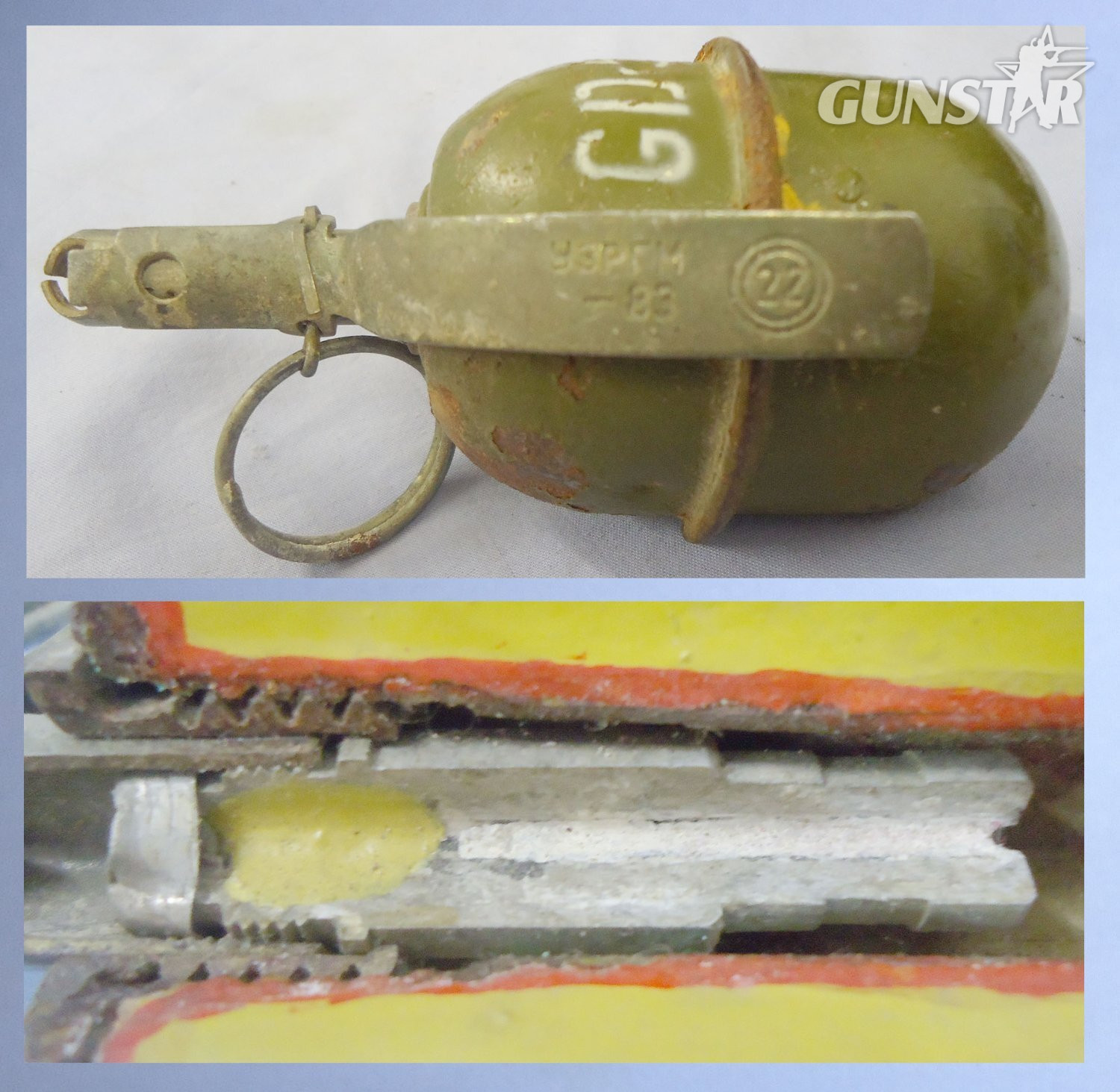 INERT DEACTIVATED*. Russian RGD-5 (Ruchnaya Granata Distantsionnaya, ¾ Sectioned (Hand Grenade). O 1566. INERT DEACTIVATED*. Russian RGD-5 (Ruchnaya Granata Distantsionnaya, ¾ Sectioned (Hand Grenade). O 1566.   Other Ammunition