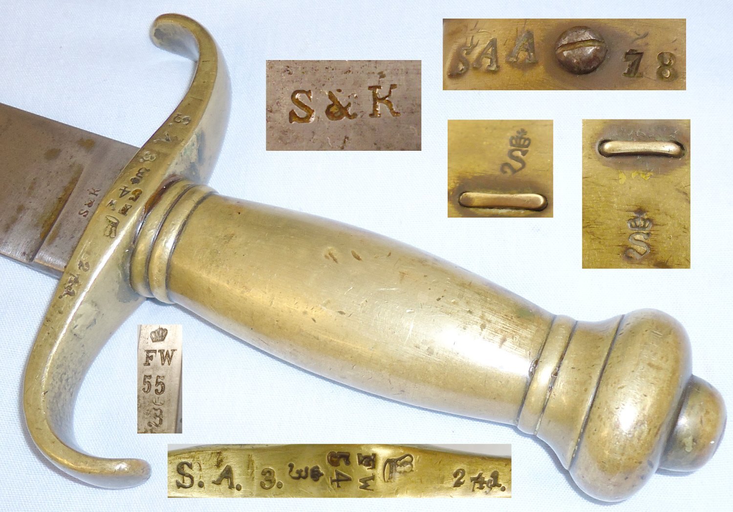 Dated 1855 Regiment Marked Prussian M1852 Infantry Sidearm ‘Faschinenmesser’ Short Sword and Scabbard by Maker Schitzler & Kirschbaum. 21384. Sword