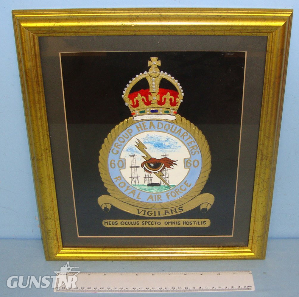 Framed Hand Painted WW2 Era British RAF No. 60 Group Headquarters King’s Crown Badge. Sn 22593  Antique & Militaria in 