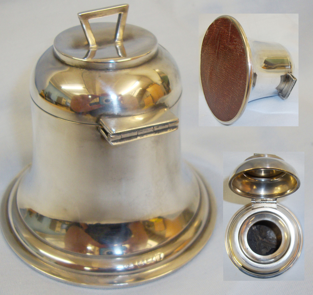  WW1 1917 Dated Sterling Silver Bell Shaped British Officer’s Presentation Ink Well With Hinged Lid Engraved KBW. DKD From E-T By A & J Zimmerman Birmingham. MISC 846. WW1 1917 Dated Sterling Silver Bell Shaped British Officer’s Presentation Ink Well With Hinged Lid Engraved KBW. DKD From E-T By A & J Zimmerman Birmingham. MISC 846. Other Accessory
