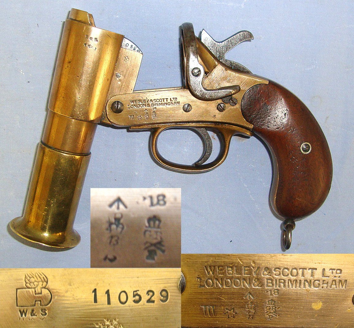 WW1 1918 British WD Webley & Scott MK III* Brass Trench/ Signal Flare Pistol With Flared Muzzle**UK 2026 DEACTIVATION CERTIFICATED** D 6057 None Rocket Launcher