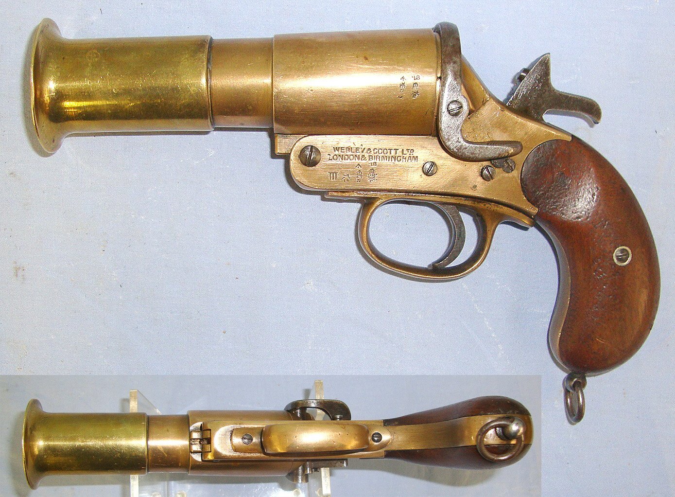  WW1 1918 British WD Webley & Scott MK III* Brass Trench/ Signal Flare Pistol With Flared Muzzle**UK 2026 DEACTIVATION CERTIFICATED** D 6057 None Rocket Launcher