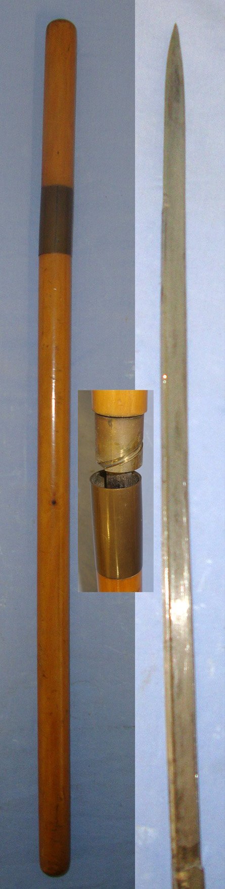 Victorian / WW1 Era British Officers Swagger Sword Stick With Brass Screw Thread Locking Mechanism. Sn 21885 Sword