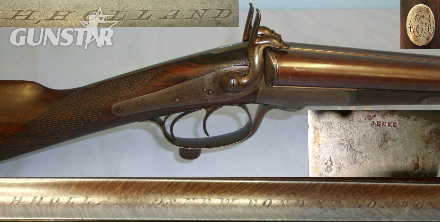 PRESTIGIOUS MAKER**C1860’s Victorian English, Harris Holland Rotary Underlever Double Damascus Barrelled Breech Loading 12 Bore Pinfire Obsolete Calibre Sporting Shotgun. Sn 23447 shotgun Side By Side 12 Bore/gauge