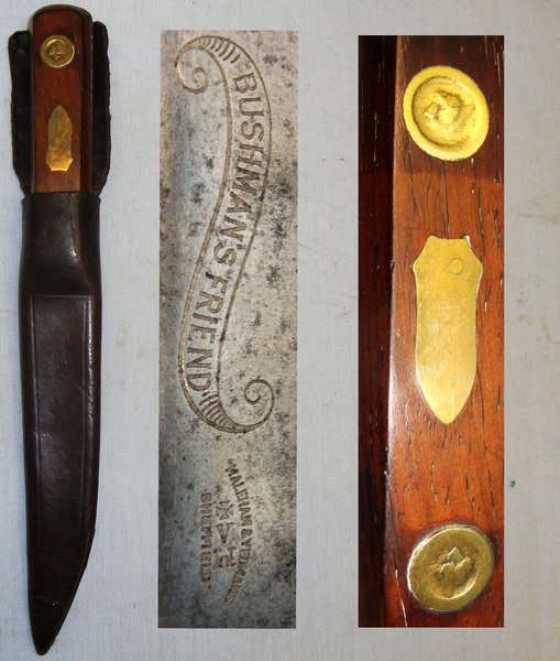 Victorian Maleham and Yeomans ‘ Bushmans Friend’ Knife and Scabbard. ED 602 Hunting Knive