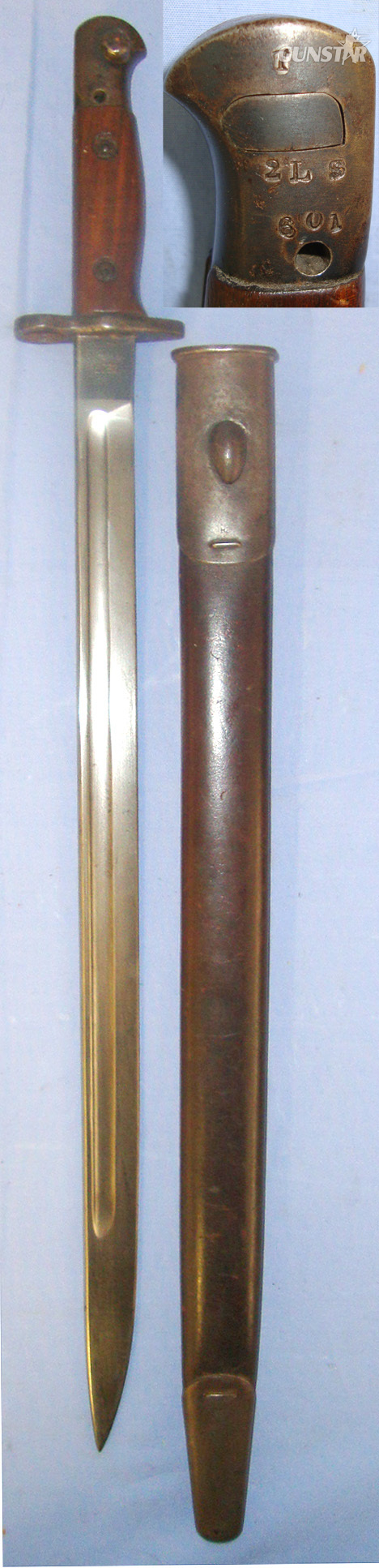 WW1 1915 British WD Sanderson Sheffield 1907 Pattern Bayonet Regiment Marked ‘T 2LS’ T0 The 2nd Territorial Battalion London Scottish Regiment & Matching 1915 Dated WD Scabbard. BAYO 443 Bayonet in 