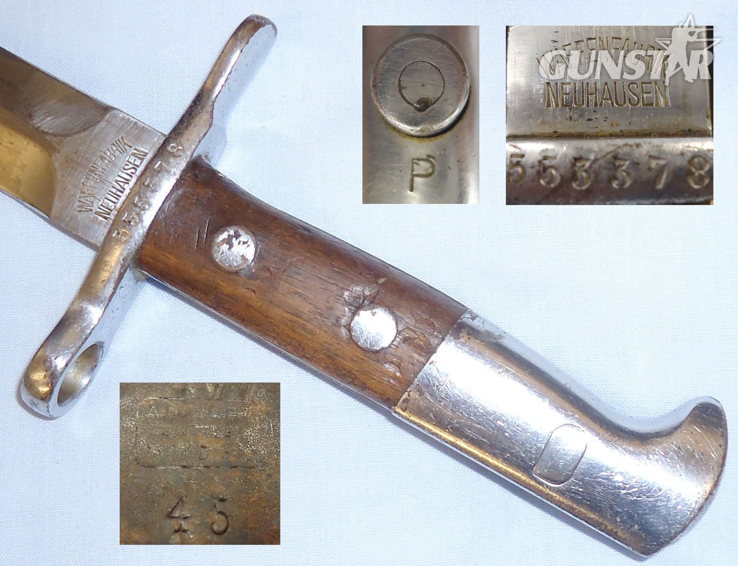 Swiss Schmidt-Rubin M1918 Bayonet with Scabbard and Leather Frog. ED 2090. Bayonet