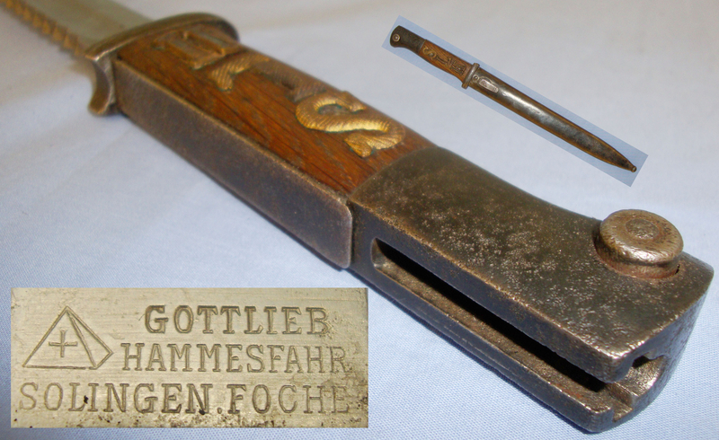 Scarce** German 2nd Type M1884/98 Bayonet with Sawback Blade & Metal Scabbard with Brass Letters on the Grip. BAYO 6290. Bayonet