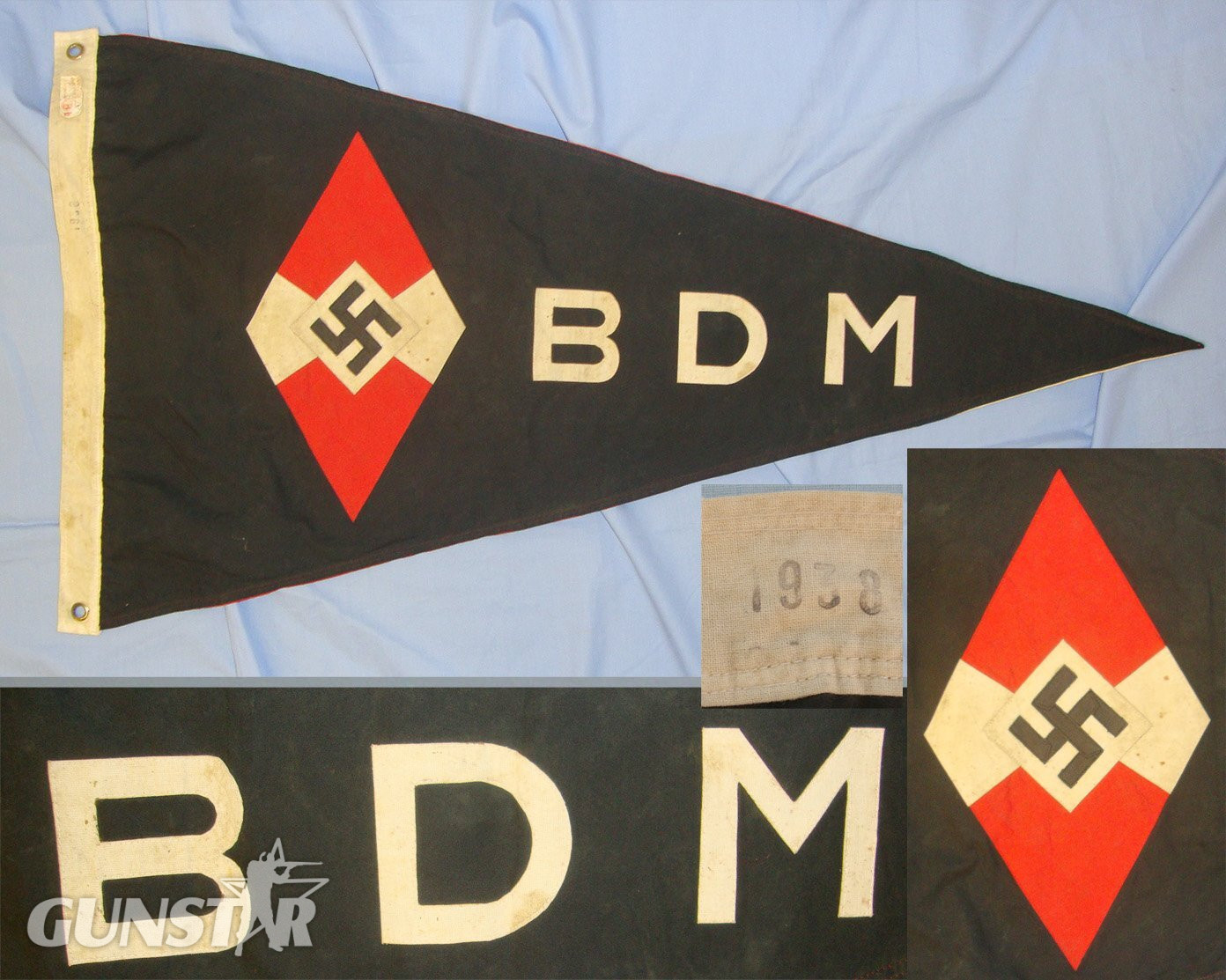 Original & Rare**Pre WW2 1938 Nazi RZM Labelled Hitler Youth (HJ) League of German Girls / Band of German Maidens (BDM) Multi Panel Construction Heavy Cotton Pole Pennant / Flag. Sn 19183 Original & Rare**Pre WW2 1938 Nazi RZM Labelled Hitler Youth (HJ) League of German Girls / Band of German Maidens (BDM) Multi Panel Construction Heavy Cotton Pole Pennant / Flag. Sn 19183  Antique & Militaria