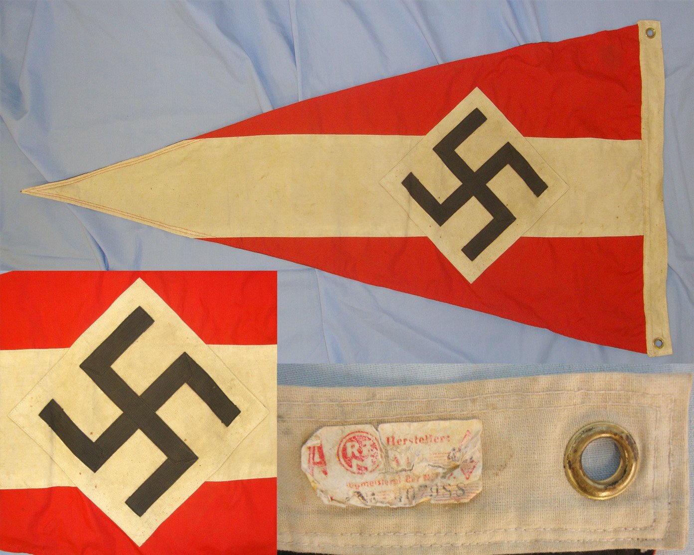  Original & Rare**Pre WW2 1938 Nazi RZM Labelled Hitler Youth (HJ) League of German Girls / Band of German Maidens (BDM) Multi Panel Construction Heavy Cotton Pole Pennant / Flag. Sn 19183 Original & Rare**Pre WW2 1938 Nazi RZM Labelled Hitler Youth (HJ) League of German Girls / Band of German Maidens (BDM) Multi Panel Construction Heavy Cotton Pole Pennant / Flag. Sn 19183  Antique & Militaria