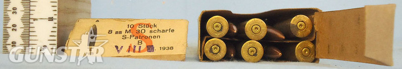 1938 Dated German 8x56R S Patronen 10 Round Service Pack Ammunition. 1938 Dated German 8x56R S Patronen 10 Round Service Pack Ammunition. Antique & Militaria