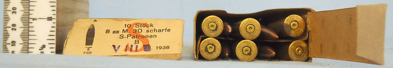1938 Dated German 8x56R S Patronen 10 Round Service Pack Ammunition. 1938 Dated German 8x56R S Patronen 10 Round Service Pack Ammunition. Antique & Militaria