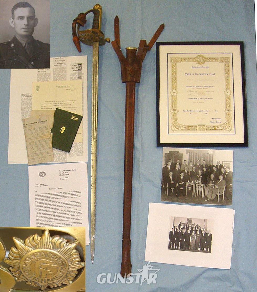 NAMED WITH PROVENANCE**Eire Irish Defence Forces Officer’s Sword With Scabbard & Sam Browne Pattern Frog To Commandant Francis Xavier Flanagan of the IDF Ordnance Corps Died In Service 1961 With Associated Antecedents, Service Records & Paperwork. ED 30 Sword in 