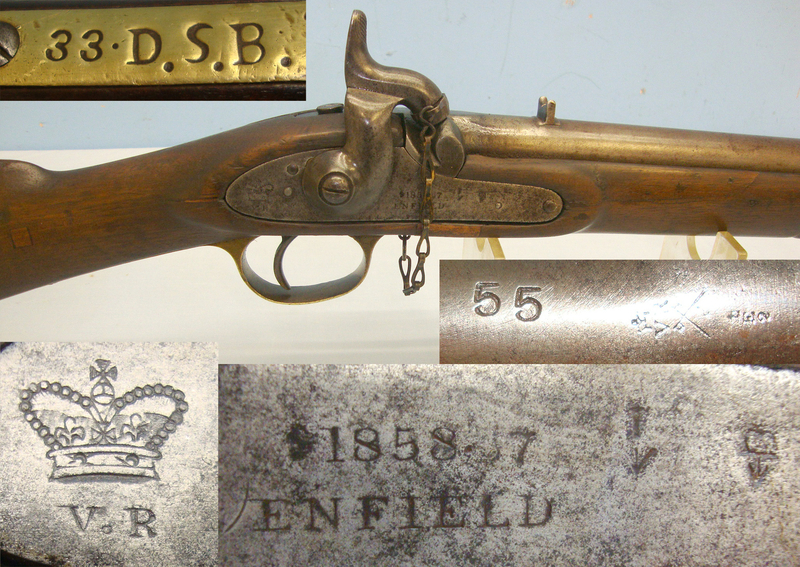 Royal Small Arms Factory (Enfield) Enfield Pattern 1858 Native Mounted Police .656 Calibre, Smooth Bore, Percussion Carbine With 1858 Dated Action, Saddle Bar, Ring, Nipple Protector & Chain Trigger Guard Unit Marked ‘33DSB’. Sn  Muzzleloader None Rifle
