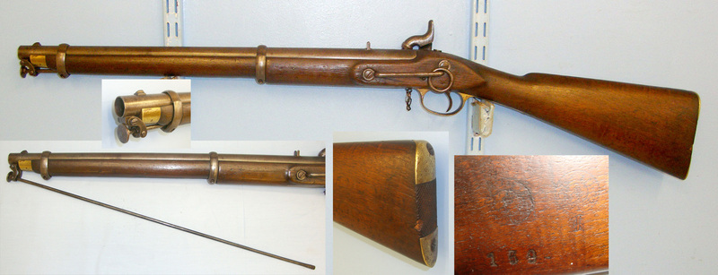 Royal Small Arms Factory (Enfield) Enfield Pattern 1858 Native Mounted Police .656 Calibre, Smooth Bore, Percussion Carbine With 1858 Dated Action, Saddle Bar, Ring, Nipple Protector & Chain Trigger Guard Unit Marked ‘33DSB’. Sn  Muzzleloader None Rifle