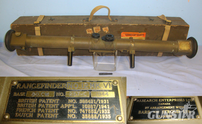 Transit Cased, WW2 1944 Canadian Research Enterprises Ltd Contract Barr & Stroud Glasgow Scotland No 12 MK VI Rangefinder With Post WW2 1952 Gift Presentation Plate, WW2 1942 Dated Transit Case With Charles Franks Glasgow Suppliers Label. OPT 798 -  Sight & Optic in 