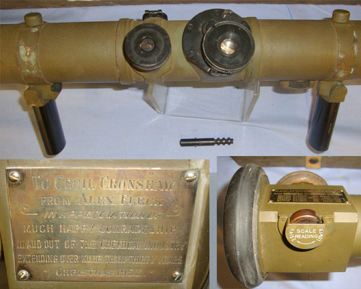 Transit Cased, WW2 1944 Canadian Research Enterprises Ltd Contract Barr & Stroud Glasgow Scotland No 12 MK VI Rangefinder With Post WW2 1952 Gift Presentation Plate, WW2 1942 Dated Transit Case With Charles Franks Glasgow Suppliers Label. OPT 798 -  Sight & Optic