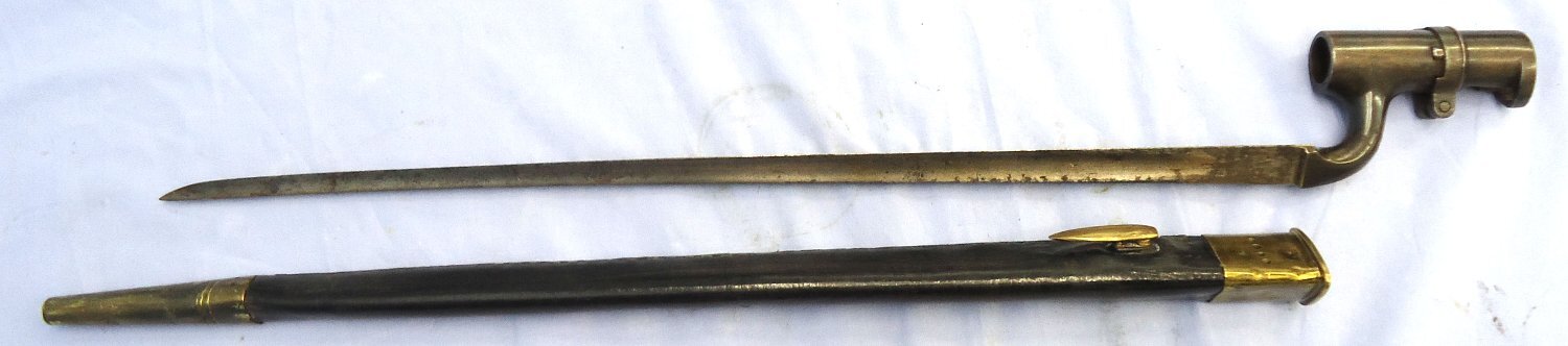 British, 1853/72 Pattern Martini Henry Rifle Bushed Socket Bayonet and Scabbard. Sn 23766 Bayonet 