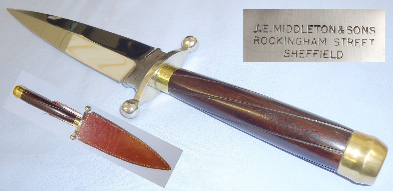 Early/Mint* Unusual J.E.Middleton & Sons Handmade Double Edged Fighting Knife. 22518. Dagger