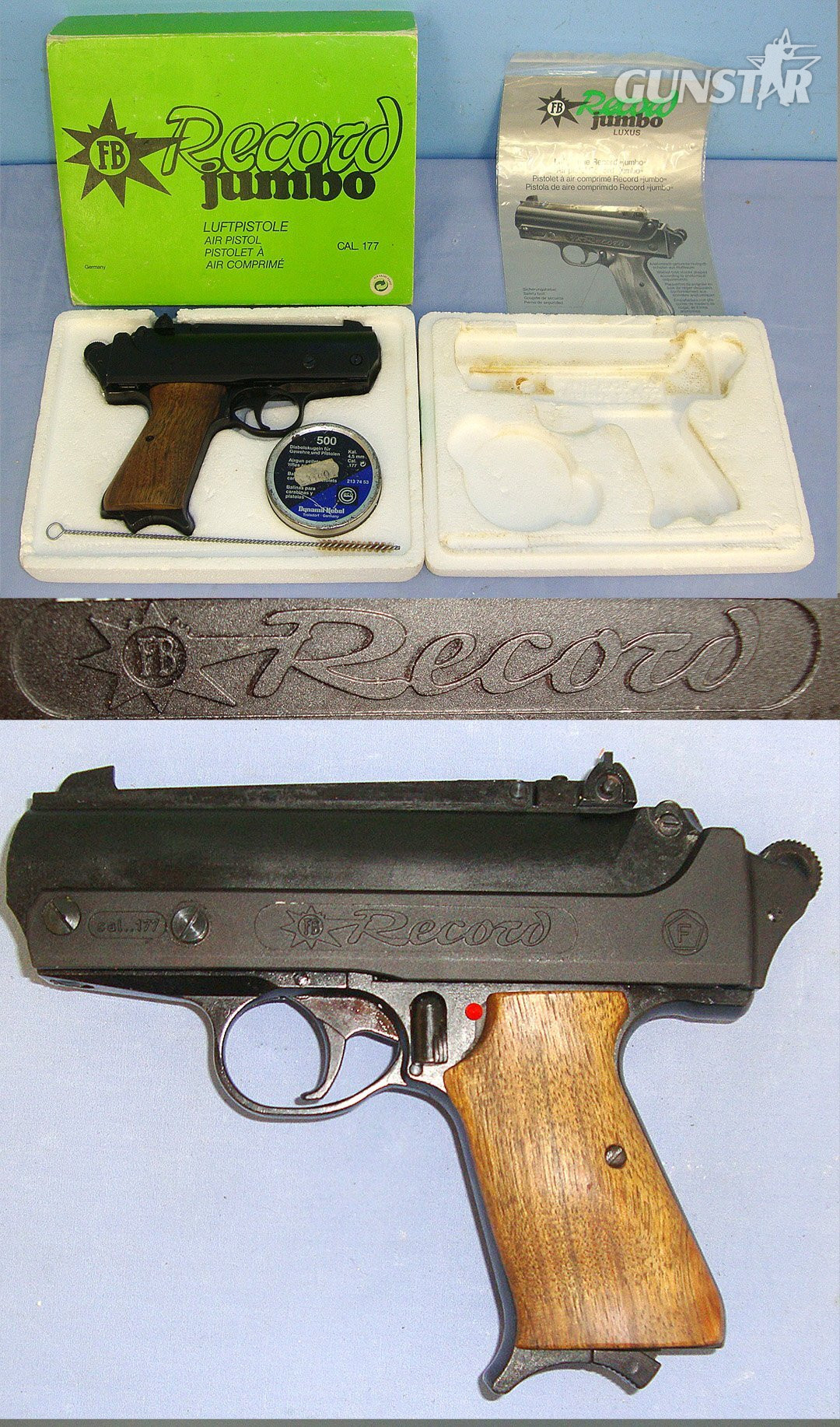 MINT**Boxed, 1980’s West Germany FB Record (BARTHELMS, FRITZ) Record Jumbo .177 Calibre 'Top Lever' Air Pistol With Accessories. Sn 23483 air pistol .177