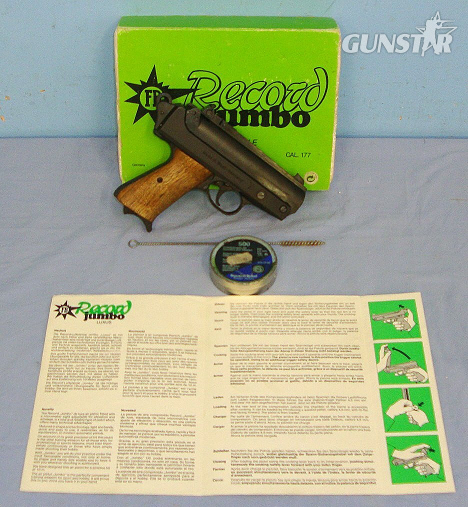  MINT**Boxed, 1980’s West Germany FB Record (BARTHELMS, FRITZ) Record Jumbo .177 Calibre 'Top Lever' Air Pistol With Accessories. Sn 23483 air pistol .177