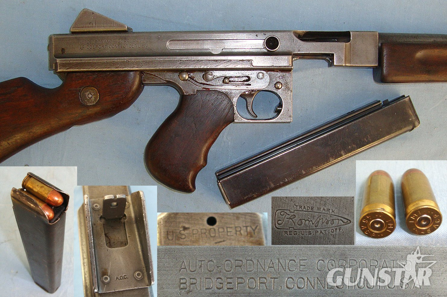WW2 Era U.S Thompson M1 A1 Auto Ordnance Corp .45 ACP Calibre Sub Machine Gun With 30 Round Stick Magazine & 2 Inert Deactivated Rounds Of Ammunition**MOVING PARTS**UK/EU 2025 DEACTIVATION**Sn 23409 THompson None  Machine Gun