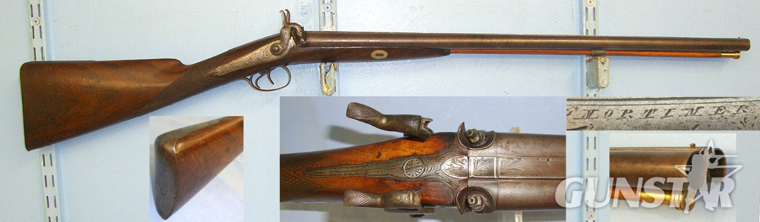 C1840 English Form Mortimer 16 Bore Double Barrelled Muzzle Loading Percussion Sporting Shotgun. Sn 23446 shotgun Muzzleloader 16 Bore/gauge in 