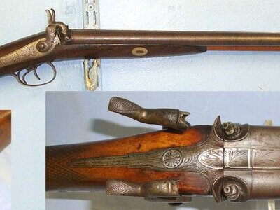 C1840 English Form Mortimer 16 Bore Double Barrelled Muzzle Loading Percussion Sporting Shotgun. Sn 23446 shotgun Muzzleloader 16 Bore/gauge
