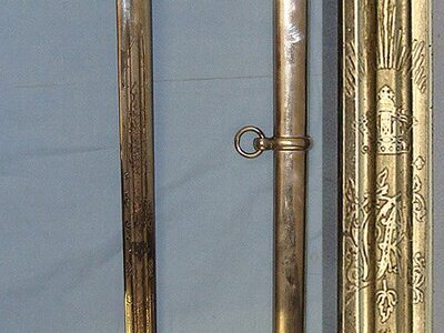 SCARCE & DESIRABLE**Victorian British WD Scottish Regiments Staff Sergeants / Officer’s Basket Hilt Claymore / Broadsword With Etched & Blued Panels Blade & Scabbard. Sn 23484:123 Sword