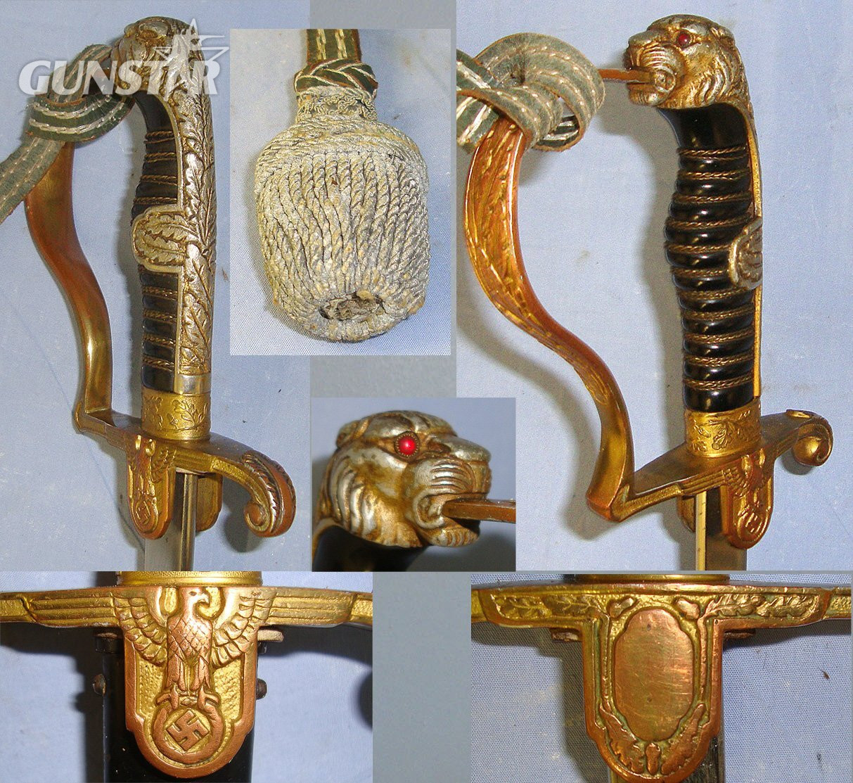 UNUSUAL**UNATTRIBUTED PUMA SOLINGEN PATTERN**WW2 Era Nazi German Army Officer's Dress Sword, Leopard’s Head Pommel With Red Jewelled Eyes, Scabbard & Officer’s Bullion Cord With Portepee. Sn 23174:34 Sword