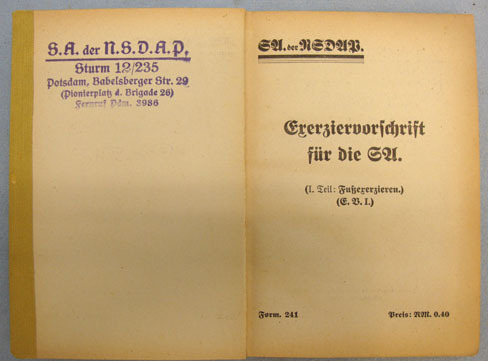 Nazi S.A. der NSDAP 'Exerziervorschrift' (Drill Regulations) Pocket Book. Nazi S.A. der NSDAP 'Exerziervorschrift' (Drill Regulations) Pocket Book. Other Accessory