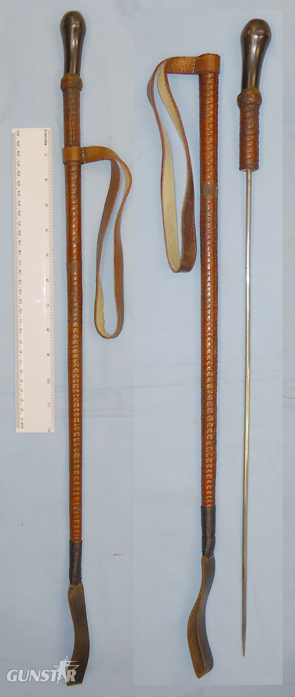 WW1 Era British Officers Brown Leather Covered Swagger / Riding Crop Sword Stick & Scabbard with Retaining Strap. Sn 21868. WW1 Era British Officers Brown Leather Covered Swagger / Riding Crop Sword Stick & Scabbard with Retaining Strap. Sn 21868.  Antique & Militaria in 
