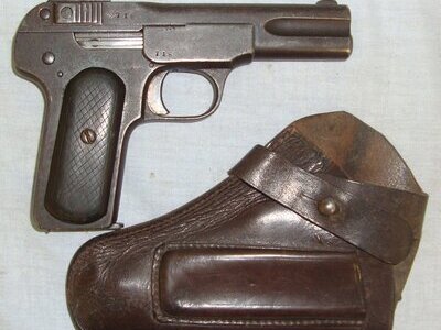 Chinese War Lord Period C1911 To Late 1940’s FN Browning M1900 .32 ACP Calibre Semi Automatic Pistol & Period Leather Holster. Sn 22534:12 None Semi Auto