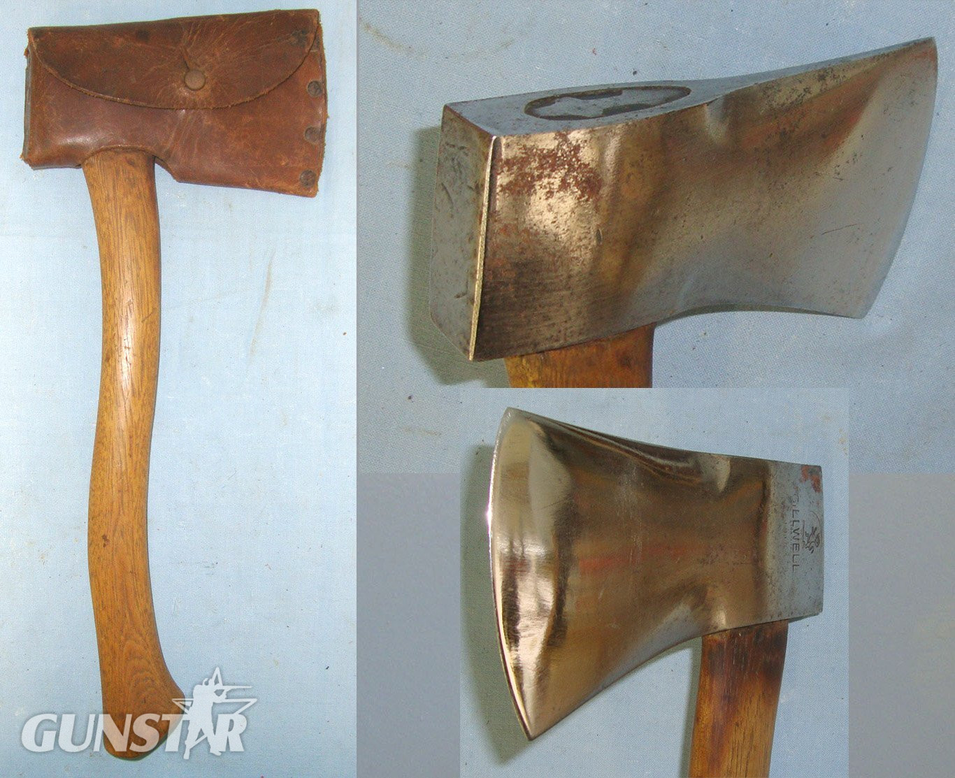WW1 1915 British Gillwell Trench Equipment Axe With Leather Axe Head Cover / Belt Carrier. MISC 825 Other Blade