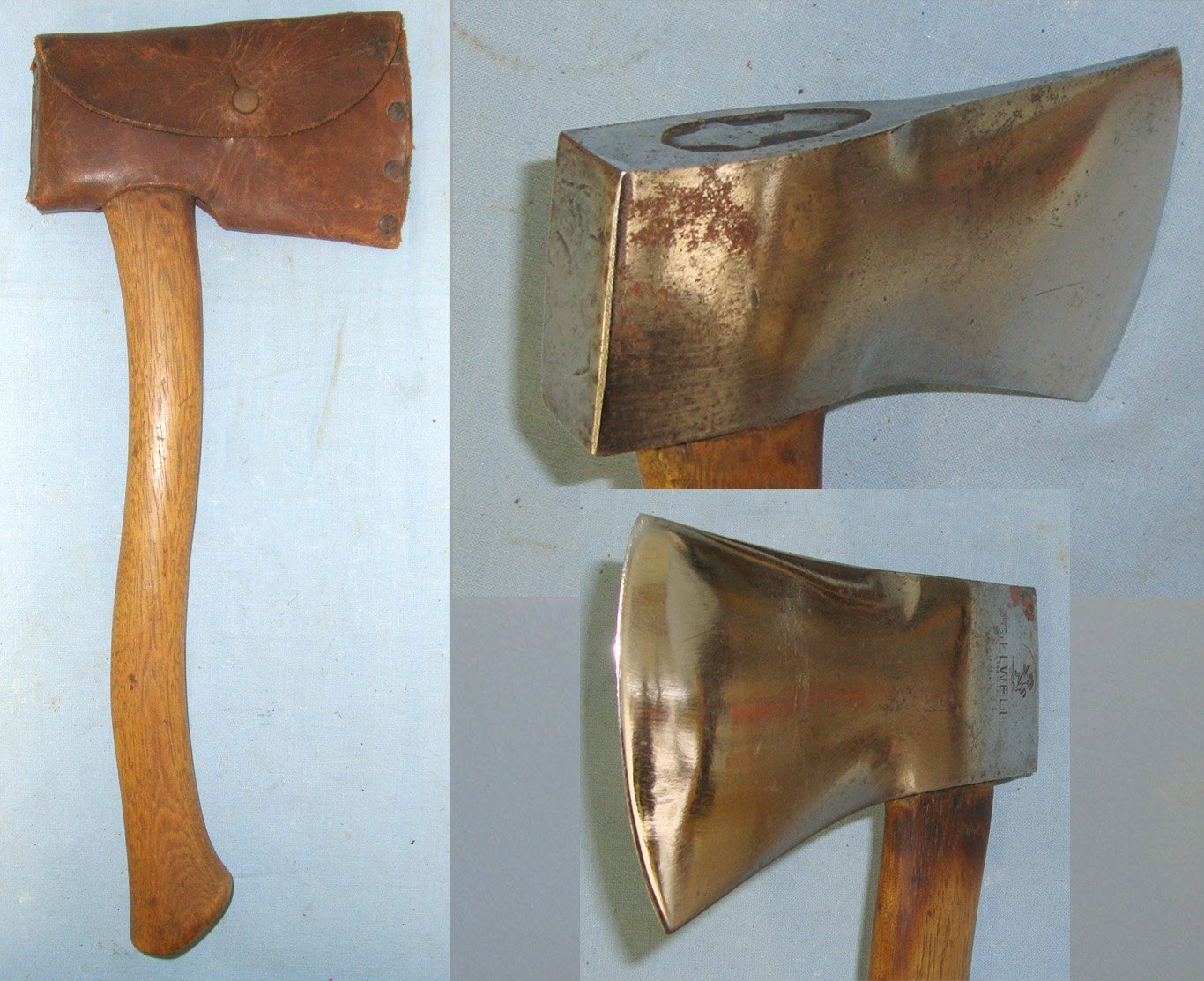 WW1 1915 British Gillwell Trench Equipment Axe With Leather Axe Head Cover / Belt Carrier. MISC 825 Other Blade