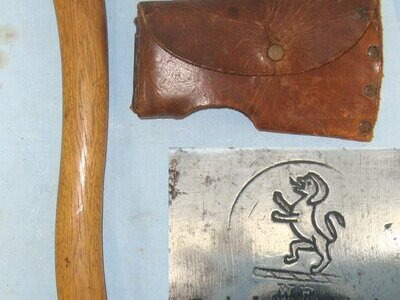 WW1 1915 British Gillwell Trench Equipment Axe With Leather Axe Head Cover / Belt Carrier. MISC 825 Other Blade
