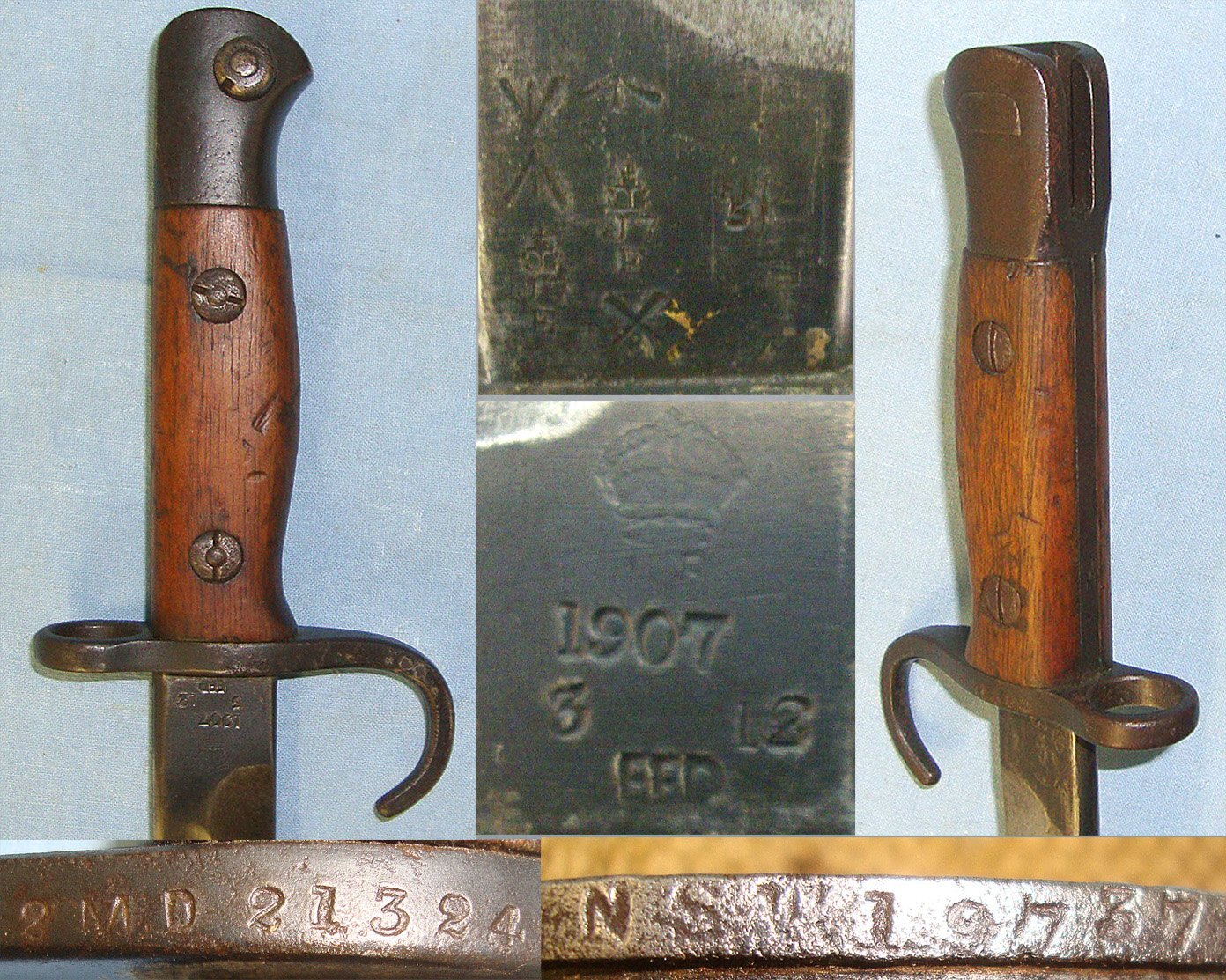 VERY RARE**GALLIPOLI ISSUE**Pre WW1 1912 British WD Enfield 1st Pattern Hook Quillon 1907 Pattern Sword Bayonet With Australian 2nd Military District (New South Wales) Mark & WD Scabbard With Matching Australian District ‘NSW’ Mark & 1908 Pattern Frog Bayonet