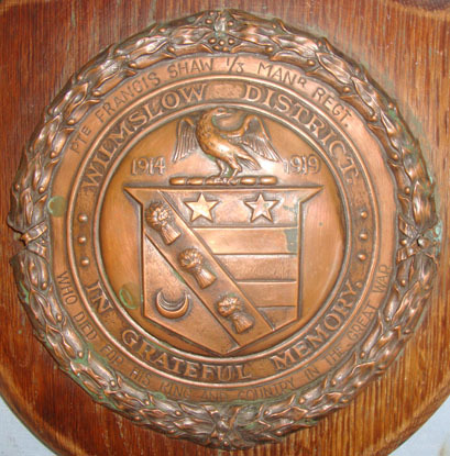 Wilmslow District Memorial Shield With Copper Centre Boss To British Army Privat Wilmslow District Memorial Shield With Copper Centre Boss To British Army Privat Other Accessory