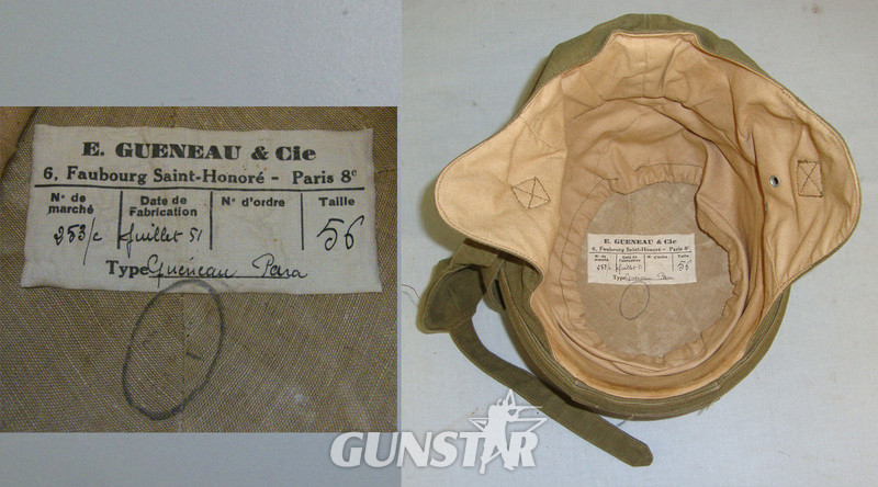 Indochina War Era French 1951 Dated Casque Model 50 / Type 202 Paratrooper’s Training Helmet By Gueneau & Cie Paris Paratrooper’s Training Helmet By Gueneau & Cie Paris Antique & Militaria