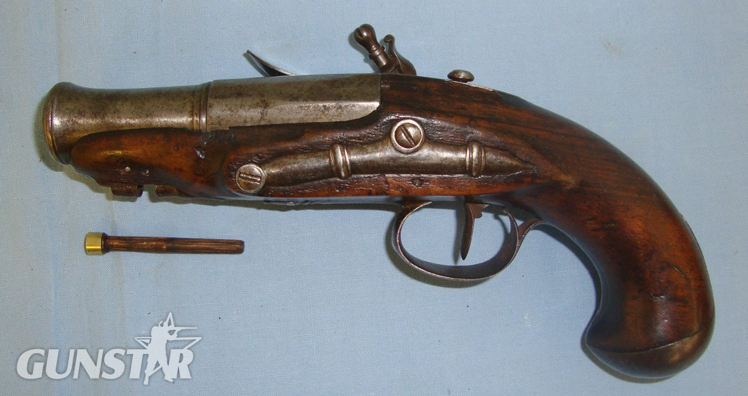  C1790 English Form Flintlock Blunderbuss Traveling / Overcoat Pistol With Cannon Barrel. Sn 21572:1 None Muzzleloader