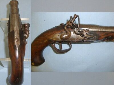 C1790 English Form Flintlock Blunderbuss Traveling / Overcoat Pistol With Cannon Barrel. Sn 21572:1 None Muzzleloader