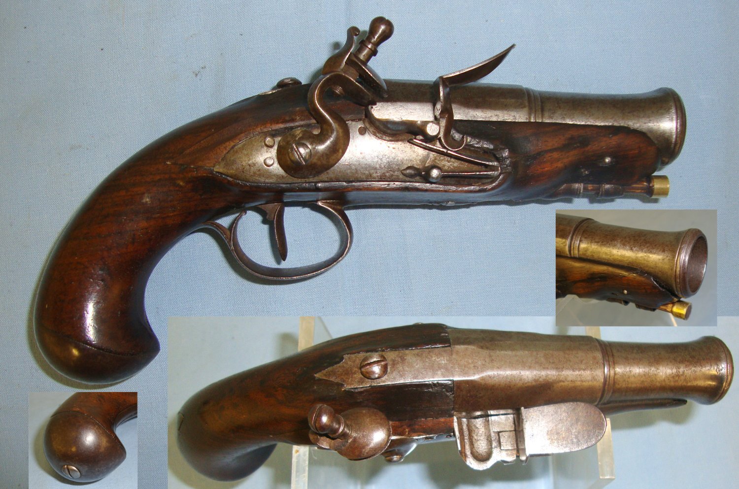 C1790 English Form Flintlock Blunderbuss Traveling / Overcoat Pistol With Cannon Barrel. Sn 21572:1 None Muzzleloader