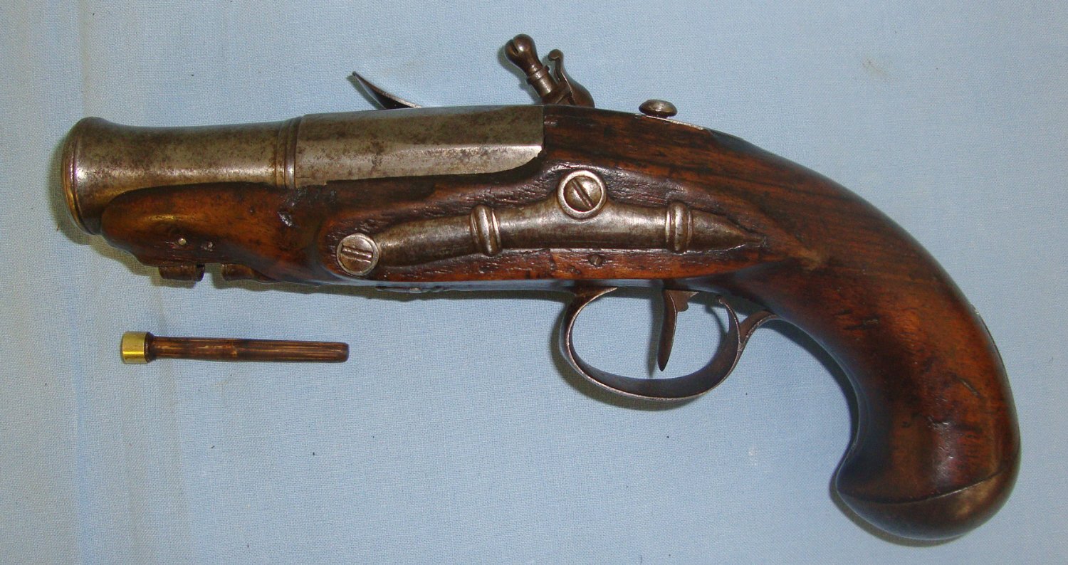  C1790 English Form Flintlock Blunderbuss Traveling / Overcoat Pistol With Cannon Barrel. Sn 21572:1 None Muzzleloader
