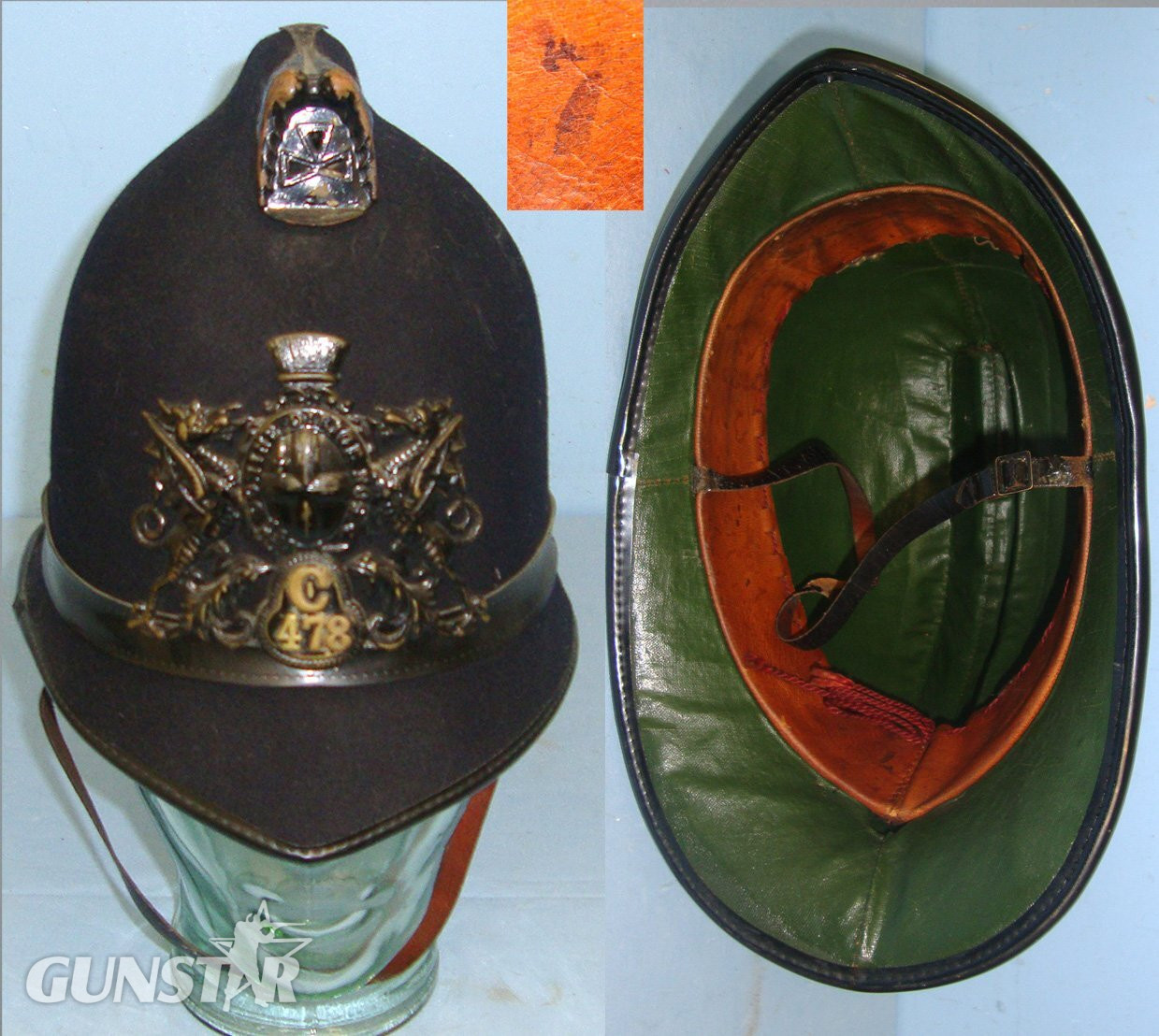 1960’s British City Of London Police Male Constable\'s / Sergeant\'s Blue Serge Helmet With City Of London Helmet Plate Collar Number C478 Size 7. POL 407  Antique & Militaria